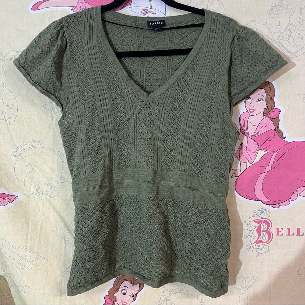 Torrid Textured Knit Olive Short Sleeve Top